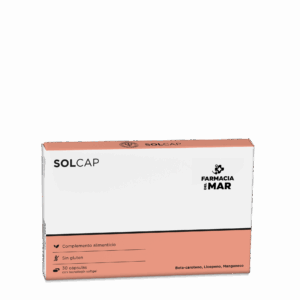 Complemento alimenticio en cápsulas a base de activos naturales que protegen a las células del estrés oxidativo y de la exposición solar y estimulan el bronceado.